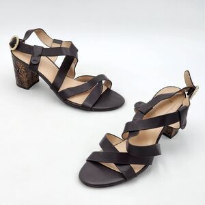 Bandolino Desty Strappy Snakeskin Print Block Heel Sandals Brown Size 10